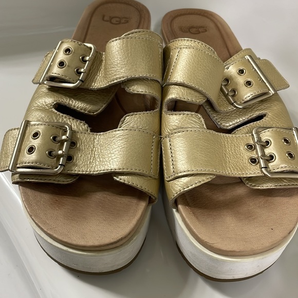 UGG Gently used Gold /white platform slides - Picture 3 of 7
